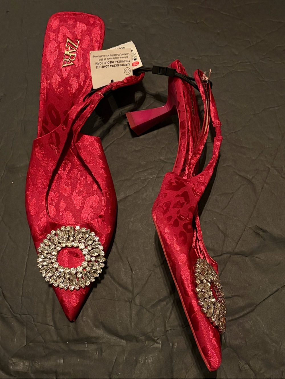 Zara Embellished Rhinestone Heeled Slingbacks Pink Fuchsia Size 41 US 10